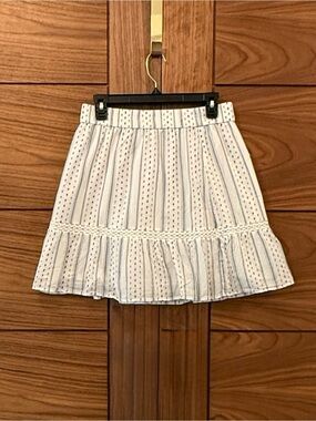 LOFT White & Blue Embroidered Cotton Tiered Skirt Cottagecore Boho Women's Small